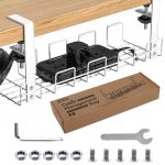 No Drill Hanging Under Desk Cable Management Tray, Space-Saving Rack, Sturdy Metal Wire Organizer Basket for Office and Home Standing Desk, 40x13x15cm (White)
