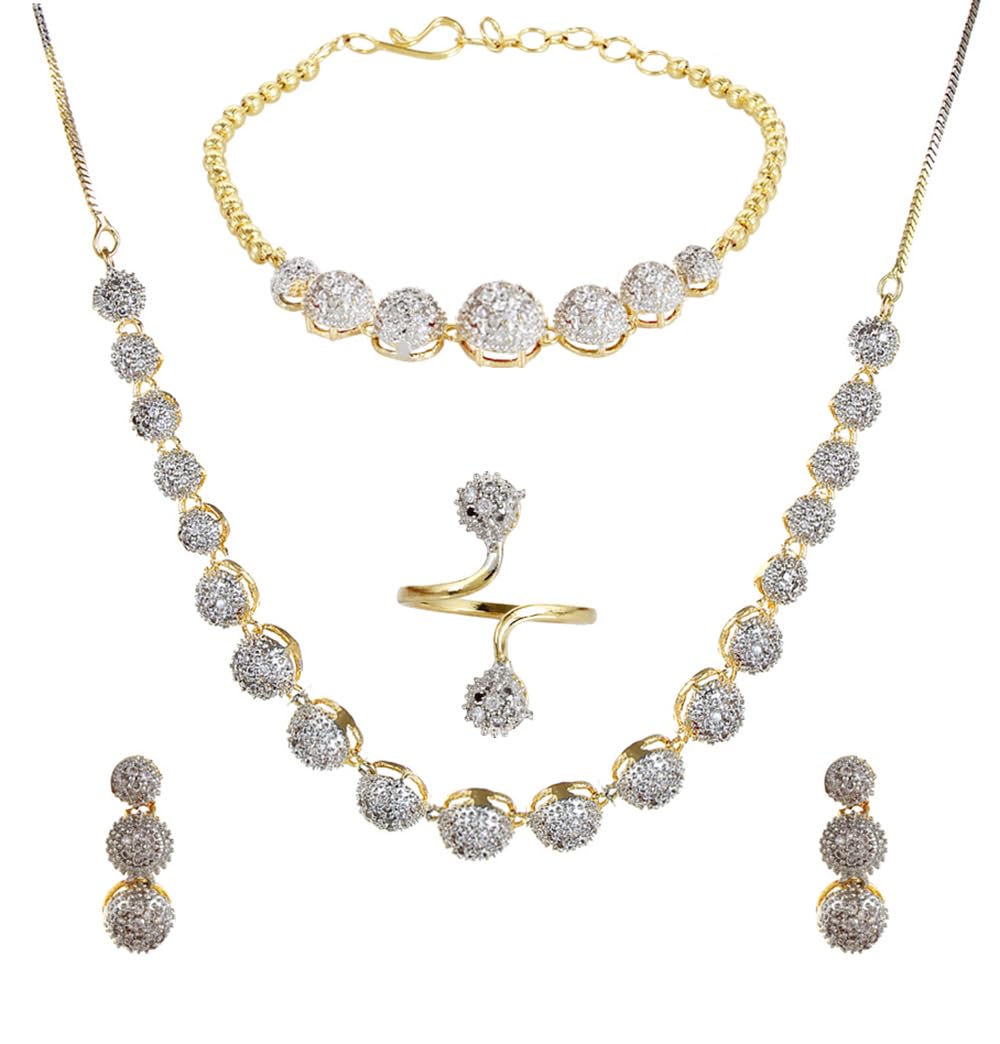 61hMMT72SL._SL1044_.jpg YouBella Jewellery Set for Women American Diamond Combo of Choker Necklace Set with Earrings, Bracelet and Ring for Girls and Women - Image 1