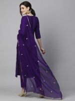 GoSriKi Women’s Cotton Blend Embroidered Kurta Set with Pant & Dupatta – Straight Calf‑Length, 3/4 Sleeve, Round Neck – Elegant Ethnic Attire (5 Colors, S–5XL) - Image 2