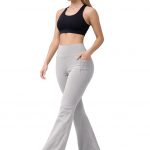 Women’s Flared Yoga Pants | High Waisted Bell Bottom Leggings with Side Pocket | Stretchable Polyester Blend Gym Trousers for Workout, Running & Lounge Wear