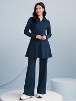 TADKEE Women's Solid Color Two-Piece Set | Long Sleeve Top & Wide Leg Pants Co-ord Set | Casual Wear Co ord Set - Image 2
