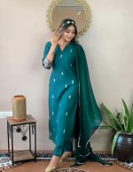 Women Premium Collection Rayon Embroidered Straight Kurta Pant Dupatta Festive Ethnic Apparel Set - Image 3