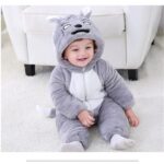 BRANDONN Unisex Baby Flannel Jumpsuit Panda Style Cosplay Clothes Bunting Outfits Snowsuit Hooded Romper Outwear (Grey Scars, 6-9 Months) - Image 3