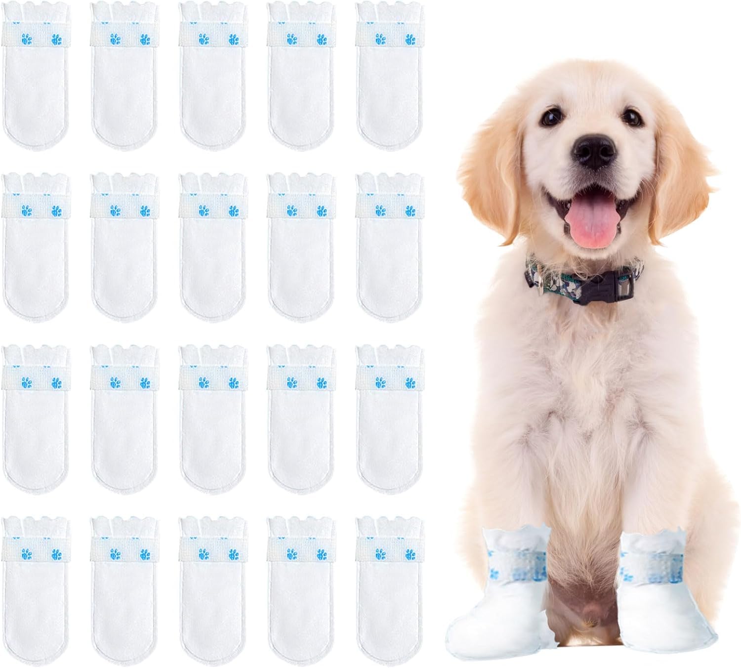 61iZSEGvpnL._SL1500_.jpg RvPaws Disposable Dog Boots for Paw Protection, 20 Pcs Pet Shoes with Adjustable Self-Adhesive Bandage, Dog Disposable Foot Covers for Outdoor & Indoor Walking (Suitable for Less 12Kg) - Image 1