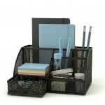 Metal Mesh Desk Organizer with Drawer | 6 Compartments Pen Stand for Office Table Stylish | Stationary Organizer & Pen Holder for Desk | Study Table Organiser for Office & Home Use