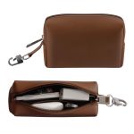 eo Travel Organizer Pouch | Toiletry Pouch for Men & Women | Mini Cable Organiser Bag for Travel, Tech, Charger & Laptop Cable Pouches with Carabiner, Super Smooth Zipper (Brown)