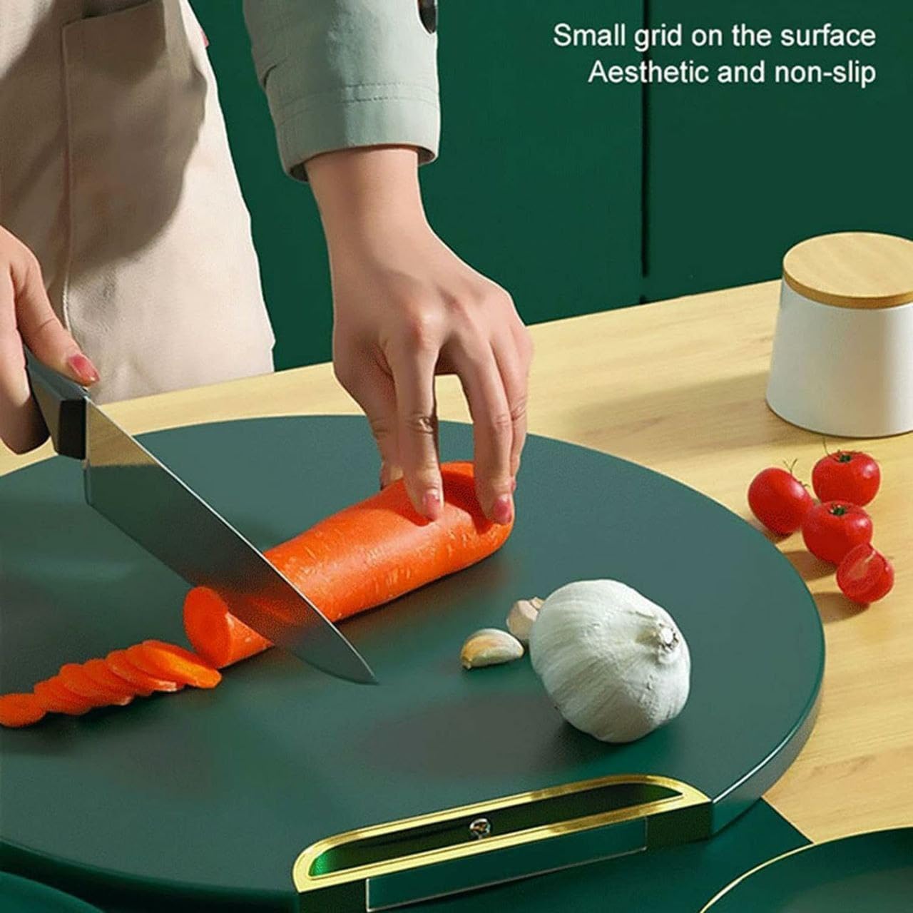 61ijYEShjaL._SL1280_.jpg 360°Rotatable Circle Stand-able Double-Sided Chopping Board Antibacterial Chopping Block with Easy-Grip Handle Thickened Kitchenware Durable Round Cutting Serving Chopping Board Block - Image 1
