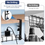 No Drill Under Desk Cable Management Tray, Space-Saving Rack, Sturdy Metal Wire Organizer Basket for Office and Home Standing Desk, 40x13x15cm - Image 4