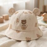 Baby Boy Girl Summer Sun Hat - Infant Cotton Bucket Hat with Bear Ears, Toddler Wide Brim UV Protection Beach Cap - Image 2