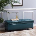 LEGACY OF COMFORT FUUBA Storage Ottoman, Storage Bench 2 Seater Sofa Upholstered Ottoman Bench with Storage, for Living (Blue Leather) - Image 3