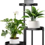 Bee Creative 3-Tier Foldable Metal Plant Stand for Indoor & Outdoor | Heavy Duty Iron Flower Pot Stand | Corner Plant Holder Rack | Powder Coated Finish | Balcony, Living Room, Patio & Garden | Black
