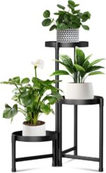 Bee Creative 3-Tier Foldable Metal Plant Stand for Indoor & Outdoor | Heavy Duty Iron Flower Pot Stand | Corner Plant Holder Rack | Powder Coated Finish | Balcony, Living Room, Patio & Garden | Black