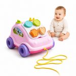 Pull Along Shape Sorting Car Toy for Toddlers 1+ Year | Educational Shape Sorter Vehicle with 4 Textured Shape Blocks & Storage Compartment | Montessori Learning Toy (Pink) - Image 9