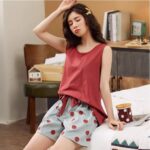 Celary Korean Women Pyjama Set |Cute Printed Sleeveless Cotton Blend Top & Shorts Pyjama Set | Soft Breathable Summer Sleepwear & Loungewear for Ladies | Shorts Set for Women - Image 4