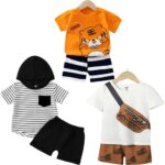 Lofn Unisex-Child Cotton Clothing Sets for Baby Boys & Baby Girls Printed Kids Clothing Sets - Unisex Clothing sets Half sleeve T-Shirt & Shorts Pack Of 3 (T84OR-T70WH-18-T83CP)