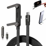 240W USB C to USB C Fast Charging Cable 1.5M with Foldable Adjustable Phone Stand, Multi-Angle Type C Charger Cord for Smartphones, Tablets & Laptops, High-Speed Data Transfer Charging Cable