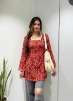 ANNI Designer Women’s Viscose Blend Printed Short Kurti | Straight Fit Casual Ethnic Top | Square Neck Full Sleeve Kurta Office College - Image 3