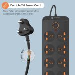 Portronics Power Plate 7 with 6 USB Port + 8 Power Sockets Smart Electric Universal Extension Board Multi Plug with 2500W, 2Mtr Cord Length, 2.1A USB Output(Black) - Image 2