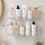 2Pcs Transparent Acrylic Bathroom Shelf | No-Drill Wall Mounted Bathroom Organizer for Shampoo, Conditioner & Skincare | Rustproof Shower Shelf for Bathroom, Kitchen & Wash Basin - Image 3