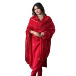 Yashika Women Pink Embroidered Chanderi Fabric Straight Kurta, Pant and Dupatta Set