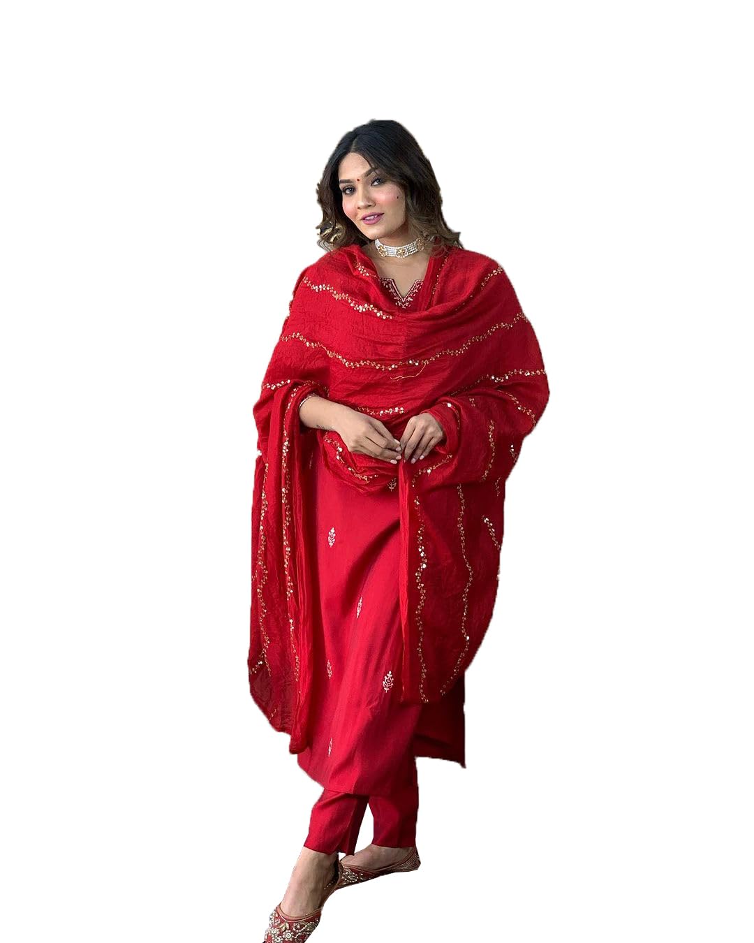 61m7RivTkYL._SL1350_.jpg Yashika Women Pink Embroidered Chanderi Fabric Straight Kurta, Pant and Dupatta Set - Image 1