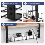 No Drill Under Desk Cable Management Tray, Space-Saving Rack, Sturdy Metal Wire Organizer Basket for Office and Home Standing Desk, 40x13x15cm - Image 5