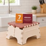 7 Inches Foldable Plastic Step Stool for Home & Kitchen, Portable Non-Slip Folding Stool, Heavy Duty Multipurpose Foot Rest for Bathroom, Office & Outdoor Use (Brown-Ivory) - Image 2