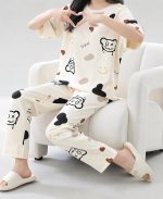 Women Cotton Night Suit Set|Korean Cartoon Printed Night Suit for Women|Soft Pyjama Set with Half Sleeve Pajama T-Shirt|Comfortable Lounge Wear, Sleepwear & Night Wear Girls - Image 4