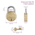 Godrej Locks I Navtal 7 levers 65 mm I 4 Keys I Padlock for Main Door I Gate Lock I Tool Box, Shutters, Shops & Offices I Strong Hardended Corrosion Resistant Shackle I Brass Material & Brass Finish - Image 6