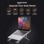 amazon basics Laptop Stand, Height-Adjustable, Foldable, Portable, Ventilated, Fits Up to 15.6-Inch Laptops (Aluminium Alloy, Silver) - Image 3