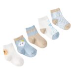 SYGA 5 Pairs Baby Girl Boys Non Slip Trainer Socks Toddlers Warm Cotton Stretch Crew Anti-Slip Baby Socks- Sun Cloud, 0-1 Years