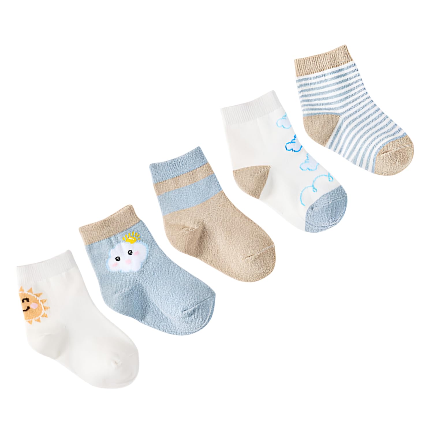 61o2CLra0HL._SL1500_.jpg SYGA 5 Pairs Baby Girl Boys Non Slip Trainer Socks Toddlers Warm Cotton Stretch Crew Anti-Slip Baby Socks- Sun Cloud, 0-1 Years - Image 1