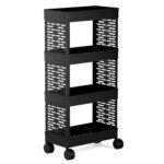 Black 4-Tier Rolling Storage Cart with Wheels, Portable Utility Organizer Trolley for Kitchen, Bathroom, Office, Salon (Black Kitchen Rack 4 TIRE)