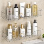 2Pcs Transparent Acrylic Bathroom Shelf | No-Drill Wall Mounted Bathroom Organizer for Shampoo, Conditioner & Skincare | Rustproof Shower Shelf for Bathroom, Kitchen & Wash Basin