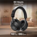 pTron Studio Ultima w/ 60Hrs Playtime, Dual Device Pairing, 40mm Drivers, Custom EQ, Mobile App, Wireless Over Ear Headphones w/HD Mic & TruTalk AI-ENC Calls, BTv5.4 & Type-C Charging (Jet Black) - Image 5