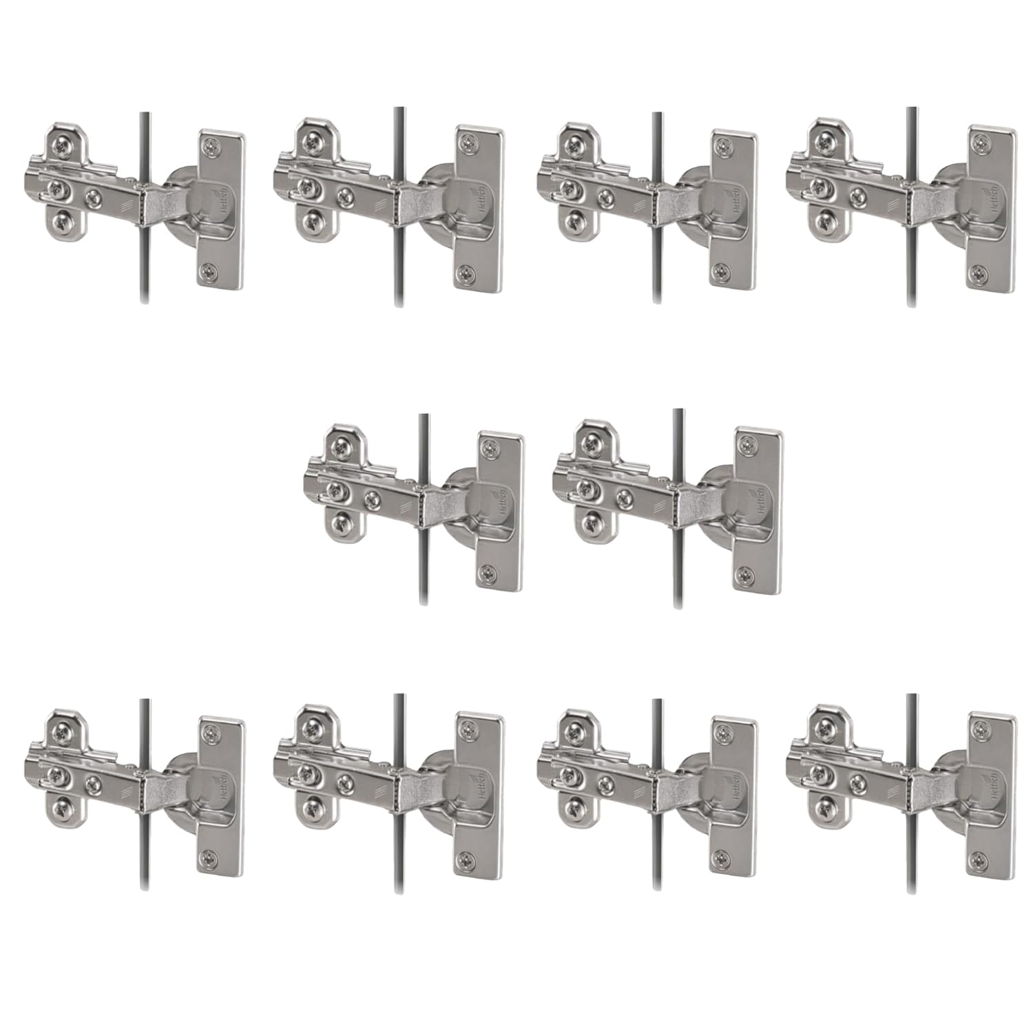 61pFCPXlDrL._SL1500_.jpg Hettich Slide On Hinge 0K with Mounting Plate Cabinet Hinges | Cabinet Hinges | Full Overlay | Nickel Plated Finish | 95° Opening | 14-25mm Thick Panel | Pack of 5 (10 Hinge) - Image 1