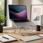 Aluminium Laptop Stand Adjustable 6 Angles Foldable Ergonomic Laptop Riser for Desk with Cooling Ventilation Anti Slip Silicone Portable Notebook Stand for 10 to 15.6 Inch Laptops Grey - Image 2