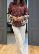 Zans & mens Women's Printed Shirt, Long Sleeve, Embroidered Cuffs, Collared Neck, Casual Ethnic Wear (in, Alpha, 2XL, Regular, Purpal-Bandhni) - Image 3