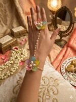 Floral Bridal Jewelry Set for Women | Yellow Flower Necklace Set with Earrings, Maang Tikka, Hathphool & Hand Accessories | Wedding, Mehndi & Haldi Jewellery(PACK OF 1) - Image 2