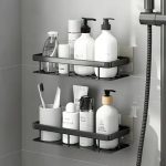 MosQuick® 2 pcs Plastic Bathroom Organiser Without Drill Wall Mounted Shelf Organizer Bathroom Shelves Rack Holder washroom Storage Organizer Shelf for Kitchen Bath Room Accessories Items (Black) - Image 3