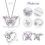 SANNIDHI® 4 Pcs Jewellery Set for Women Girls Crystal Butterfly Chain Pendant Necklace Adjustable Finger Rings Studs Earrings Stylish Necklace Set Valentine Birthday Gift for Women, Girls - Image 2