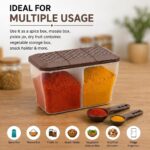 MAGIC SPOON Multipurpose 2 Section Storage Container with Measuring Spoons | Spice Box, Pickle Jar, Fridge Organizer, Dry Fruit, Vegetable & Kitchen Storage Container- 2000ml X Pack 2 (BROWN) - Image 4