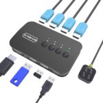 HDMI KVM Switch 4 Port - KVM Switch 4 Computers Share Keyboard Mouse Printer,Flash Drive,HD Monitor, Support 4K@30Hz, 4 Cables 1 Desktop Controller Included