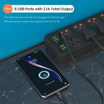 Portronics Power Plate 7 with 6 USB Port + 8 Power Sockets Smart Electric Universal Extension Board Multi Plug with 2500W, 2Mtr Cord Length, 2.1A USB Output(Black) - Image 4