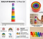 Build-Up Beakers 12-Piece Rainbow Stacking Toy for Toddlers | Nesting and Stacking Cups Set for Fine Motor Skills & Color Recognition Development | Non-Toxic BPA-Free Plastic Educational Toy for Kids. - Image 5