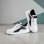 KAMBEK : Don't Just walk, Make a Comeback Men's Casual White Sneakers with Contrast Side Panel, Lightweight Lace-Up Walking Shoes for Travel, Street Style - Image 2