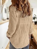 Women's Korean Style Cotton Linen Shirt Full Sleeve Casual Office Wear - Image 3