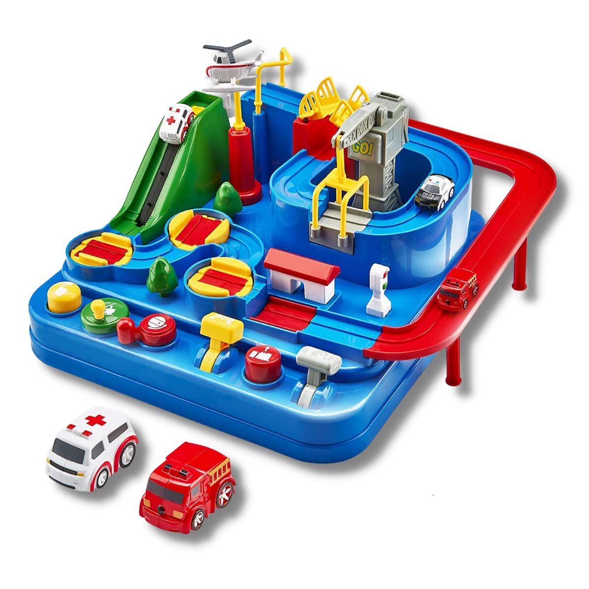 61qnK40mGLL._SL1200_.jpg Car Race Track Adventure Toys for 3+ Year Old Boys & Girls, City Rescue Preschool Educational Vehicle Puzzle Playset - Image 1