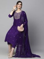 GoSriKi Women’s Cotton Blend Embroidered Kurta Set with Pant & Dupatta – Straight Calf‑Length, 3/4 Sleeve, Round Neck – Elegant Ethnic Attire (5 Colors, S–5XL) - Image 8