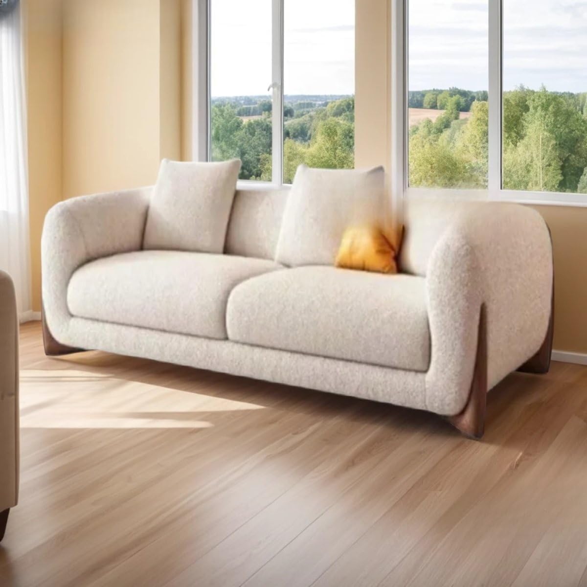 61r4SiYcudL._SL1200_.jpg Boucle Fabric Modern Design Sofa with Pillow or Strong Woden Legs Best for Living Room, Halways, Garden (2 Seater) - Image 1